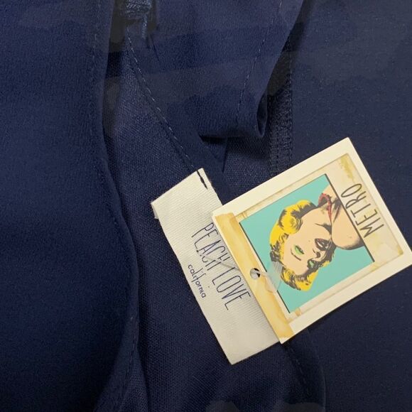 Peach Love California Women’s Dress Size Small Navy Chiffon - Picture 7 of 10